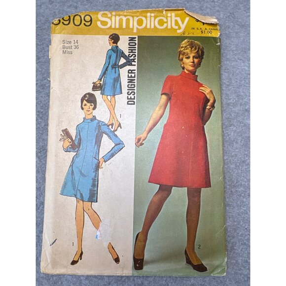 Simplicity 8909 1970s Misses Dress Sewing Pattern Size 14 Uncut Vintage - Picture 5 of 6
